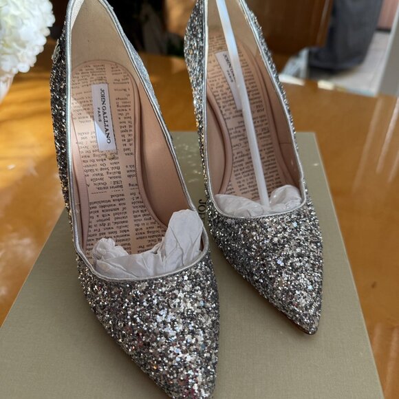 John Galliano Argento/Silver Glitter Pump Mirrored Heel - Picture 1 of 4